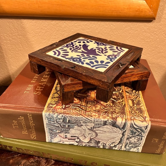 VINTAGE WOOD & TILE TRIVET SET-MADE in MEXICO - Picture 11 of 16